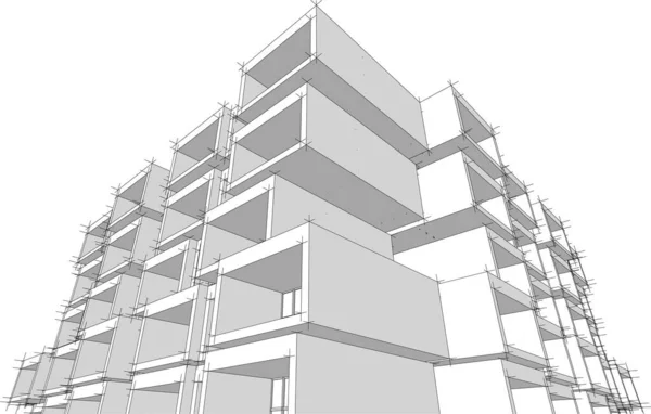 家の3Dグラフィックモデルスケッチ 黒と白の建物の建設 — ストックベクタ