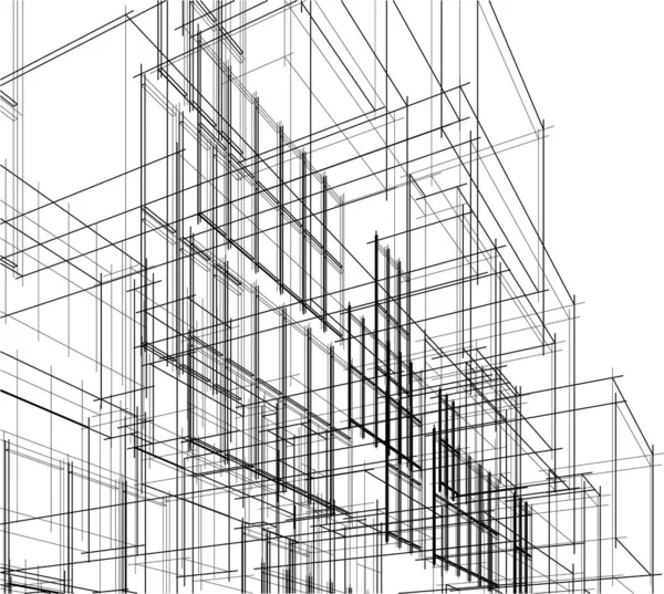 Modelado Casa Líneas Geométricas Abstractas Boceto Arte Blanco Negro — Vector de stock