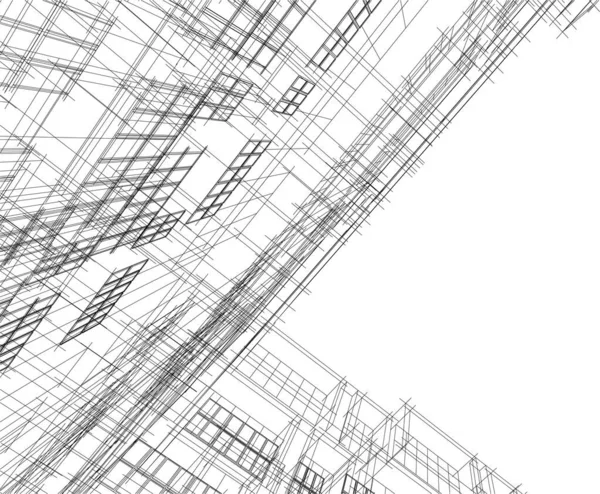 抽象的建筑草图的透视 黑白艺术 — 图库矢量图片