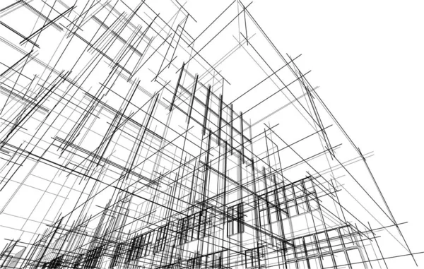 Croquis Architectural Abstrait Perspective Noir Blanc Art — Image vectorielle
