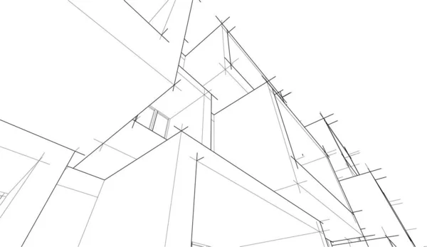 Abstracte Architectonische Schets Perspectief Zwart Wit Kunst — Stockvector