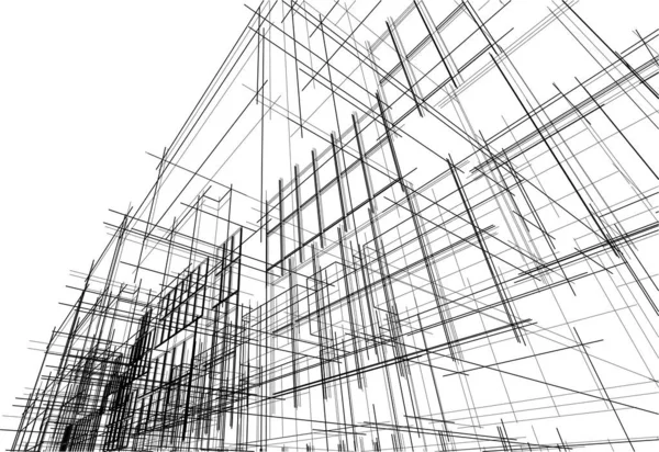 Абстрактный Архитектурный Эскиз Перспективе Черно Белое Искусство — стоковый вектор