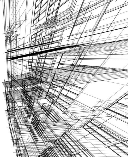 Abstracte Architectonische Schets Perspectief Zwart Wit Kunst — Stockvector