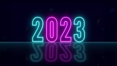 parlak neon 2023 mutlu yeni yıl kartı siyah arkaplanda