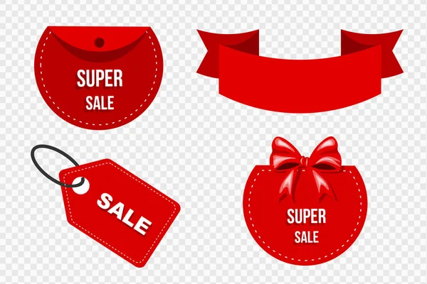 Red Sale Banners Set Izolované Bílé — Stockový vektor