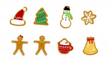 Noel kurabiyeleri simgeleri 4k, beyaz arkaplan 