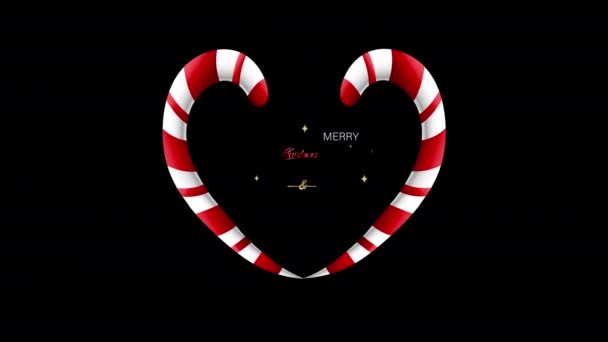 3D黑色背景的心形糖果 圣诞动画卡 新年快乐 — 图库视频影像