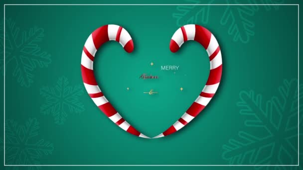 Candy Canes Heart Form Green Background Christmas Animation Card — стокове відео