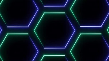 Altıgen Çerçeve Deseninin aydınlatılmış neon renkleri, sanatın işlenmesi