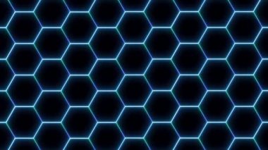 Aydınlatılmış mavi neon renkleri Hexagon Çerçeve Deseni, resim