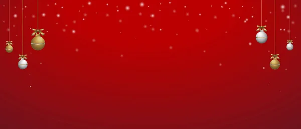 Rode Achtergrond Kerstspeelgoed Ballen Decoraties Sneeuwvlokken Kopieer Ruimte Behang — Stockvector