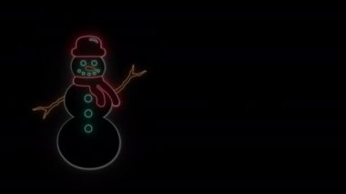 Siyah arkaplanda parlayan neon kardan adam 