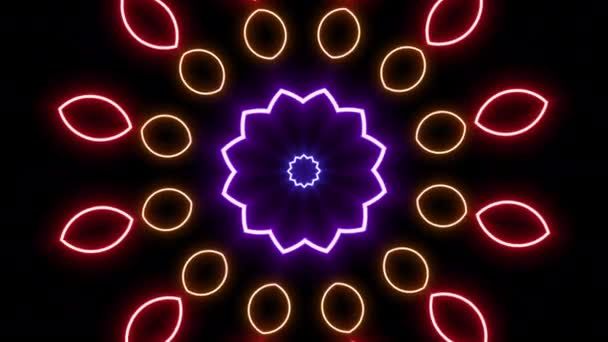 Leuchtende Neon Ornamente Hintergrund Mandala Render — Stockvideo