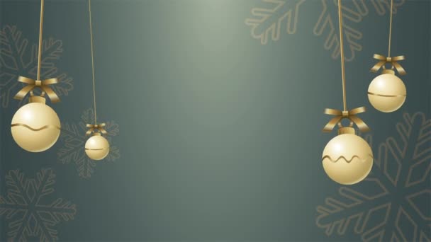 Hängende Goldene Weihnachtskugeln Grußkarte Hintergrund — Stockvideo