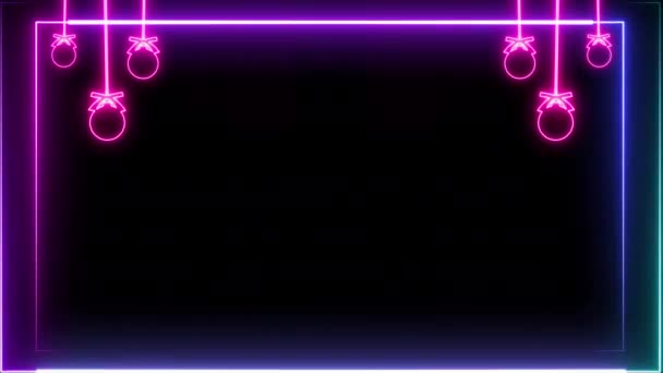 Renderować Neonową Kartkę Życzeniami Animacji Świecące Kulki Choinkowe — Wideo stockowe