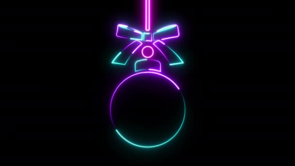 Świecące Neon Christmas Ball Izolowane Czarnym Tle — Wideo stockowe