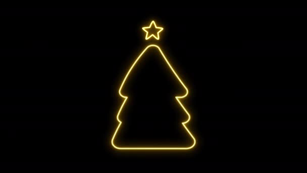 Neon Christmas Tree Чорному Тлі Новорічною Анімаційною Листівкою — стокове відео
