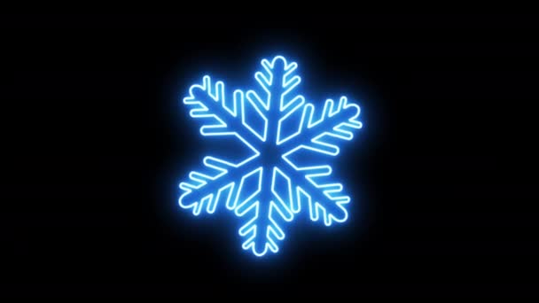 Zářící Neon Vánoční Sněhová Vločka Izolované Černém Pozadí — Stock video