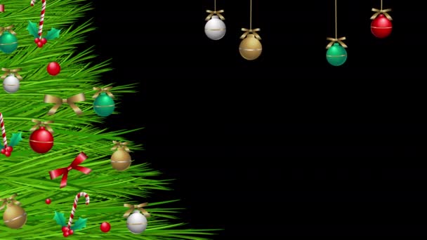 Albero Natale Con Decorazioni Palle Sfondo Nero Spazio Copia — Video Stock