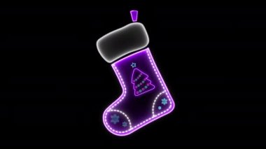 Siyah arka planda ağaçla birlikte neon renkli Noel çorapları.
