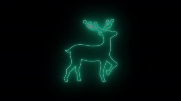 Leuchtend Neonfarben Weihnachten Hirsch Auf Schwarzem Hintergrund — Stockvideo