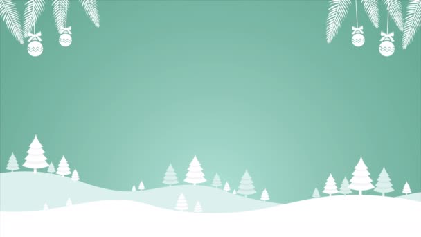 Inverno Paisagem Flocos Neve Árvores Brinquedos Pendurados Bolas — Vídeo de Stock