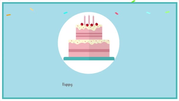手绘图形生日蛋糕和落下来的意大利面 — 图库视频影像
