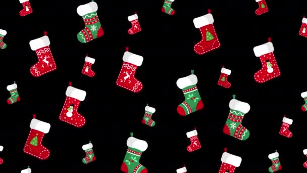 Rotating Christmas Colored Socks Set Black Background — Stockvideo