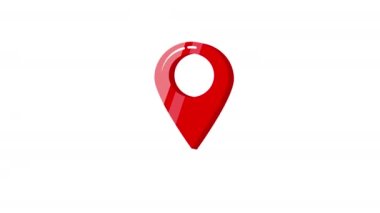 4K Animated Location Icon. 3D Style Map Pointer icon. Flat animation design Isolated on White Background. Gps Navigator Pin Checking in Red Color. 3D Navigation Sign Isolated on White Background.