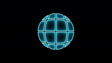 Neon Glowing Globe Earth Planet Icon Animation Isolated on Black Background Animated Design Element. Planet Earth Symbolic Animation Education or Ecology Concept Icon Neon Illuminated Earth Animation.