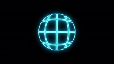 Neon Glowing Globe Earth Planet Icon Animation Isolated on Black Background Animated Design Element. Planet Earth Symbolic Animation Education or Ecology Concept Icon Neon Illuminated Earth Animation.