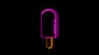 Neon Glowing yummy pink ice cream Animated Design Element Isolated on white background Delicious Strawberries Mulberries or berries flavored popsicles Lollipop Animation Isolated on Black Background
