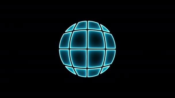 Neon Glowing Globe Earth Planet Icon Animation Isolated Black Background — стоковое видео