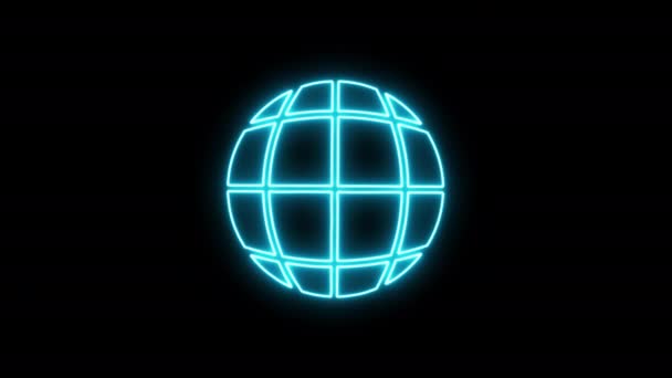 Neon Glowing Globe Earth Planet Icon Animation Isolated Black Background — Vídeos de Stock