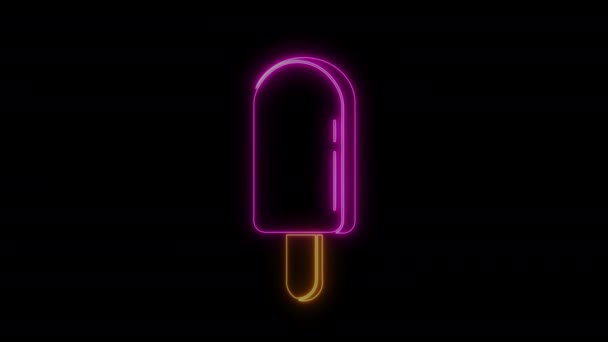 Neon Glowing Yummy Pink Ice Cream Animated Design Element Isolated — Video