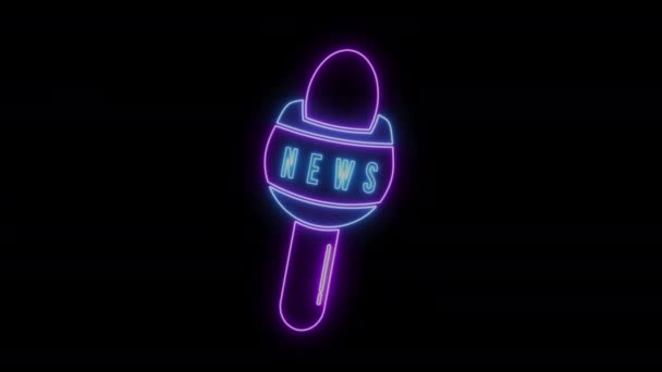 Gloeiende Neon Lijn Microfoon Pictogram Geïsoleerd Zwarte Achtergrond Radio Microfoon — Stockvideo