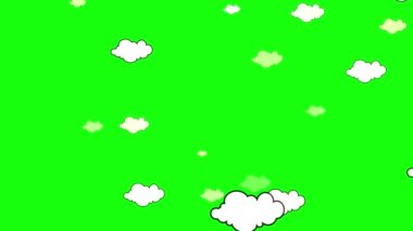 4K Cloudy sky animation. Animated Clouds timelapse Isolated on Green Chroma Key Background. Cartoon clouds landscape illustration. Clouds background. Particle Cloudy Sky Plane Flying Motion Effect.