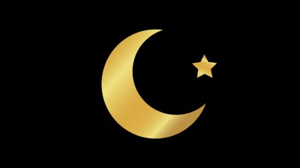 Golden Ramadan Moon Star Neon Isolated Black Background Англійською Простір — стокове відео