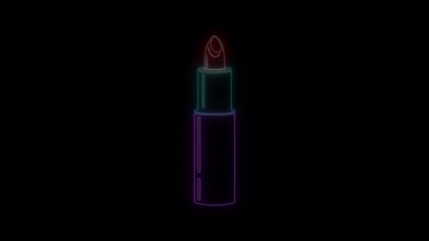 Glowing Neon Line Lipstick Icon Isolated Black Background Video Motion — Stok video