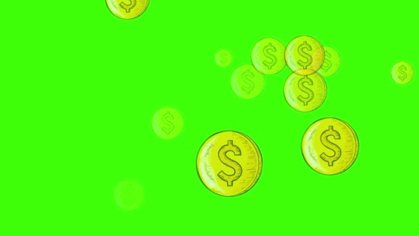 动画手绘涂鸦金元4K颗粒美元硬币图案飞入银幕美元动画 商业与经济概念动画设计 全球货币美元硬币 — 图库视频影像