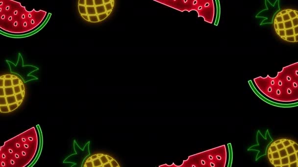 Fruit Frame Neon Achtergrond — Stockvideo