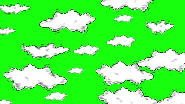 Анимация Облачного Неба Анимированные Облака Изолированные Ключевом Фоне Зеленой Хромы — стоковое видео