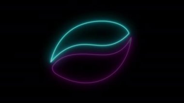 4K Aydınlatılmış Parlayan Neon Kahve Fasulyesi Tabelası. Neon kafe işareti animasyonu siyah arka planda izole edildi. Kahve çekirdeği işareti iki renkte. Kafe İçi ve Gece Dekorasyonları için Kahve İşareti