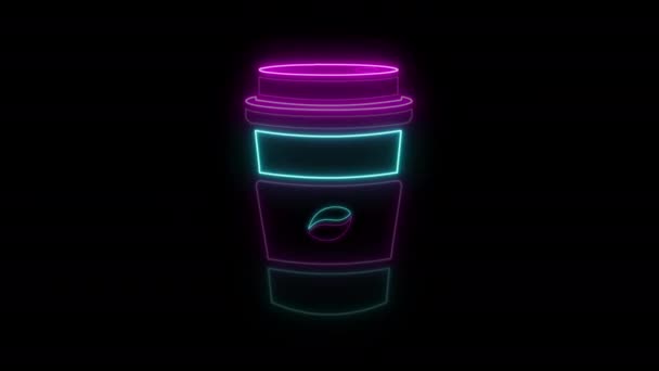 Oświetlone Świecące Neon Coffee Take Away Neon Cup Znak Animacja — Wideo stockowe