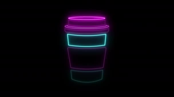 Iluminado Brillante Neón Café Take Away Neón Cup Signo Animación — Vídeos de Stock