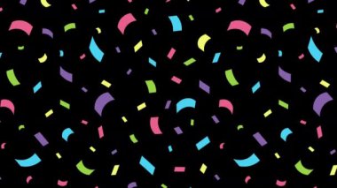 4k animasyon beyaz arka planda düşen konfeti deseni. Renkli kağıt kesikleri, serpiştirmeler ya da tatlı şeker dekorasyonları. Doğum günü için hareket konfeti deseni, parti kutlaması.
