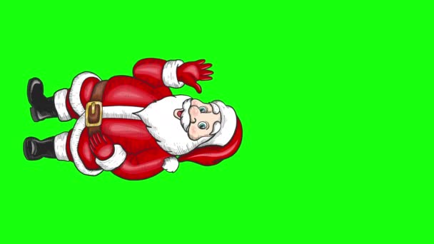 4K可爱圣诞老人旋转动漫手的垂直设计及绿色彩色键屏模板上的欢迎 圣诞及新年贺卡或横幅模板手绘圣诞老人 — 图库视频影像