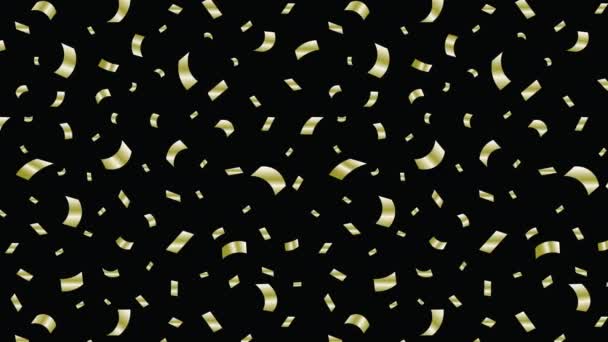 Patrón Confetti Color Dorado Con Caída Animada Sobre Fondo Negro — Vídeos de Stock