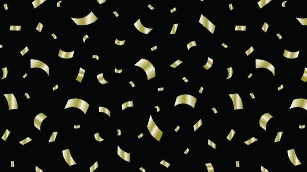 Animovaný Pád Gold Color Confetti Vzor Černém Pozadí Zlatý Papír — Stock video
