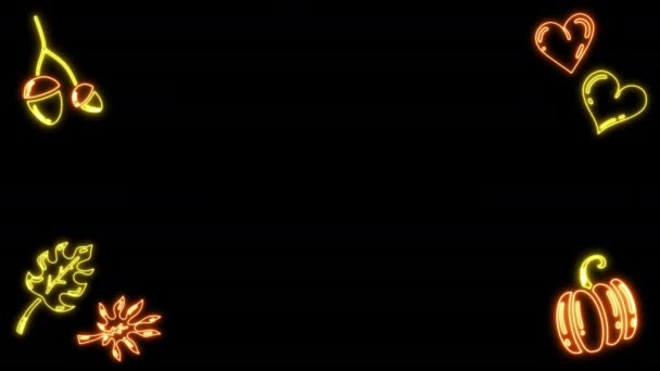 Neon Zářící Neonové Podzimní Rám Šablony Izolované Černém Pozadí Iluminated — Stock video